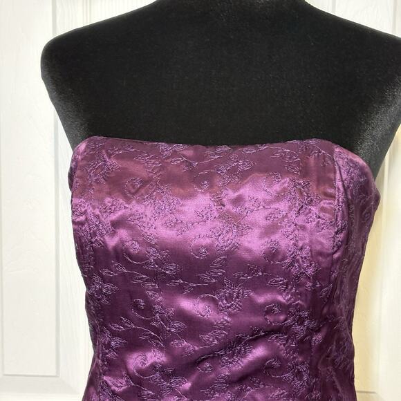 Vtg Maxi Dress Jessica McClintock Size 8 Purple Embroidered Strapless Gown Prom - Picture 2 of 9